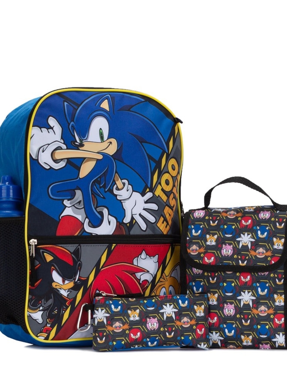 Sonic Character Blue Kids Backpack Lunch Bag and Pouch Set